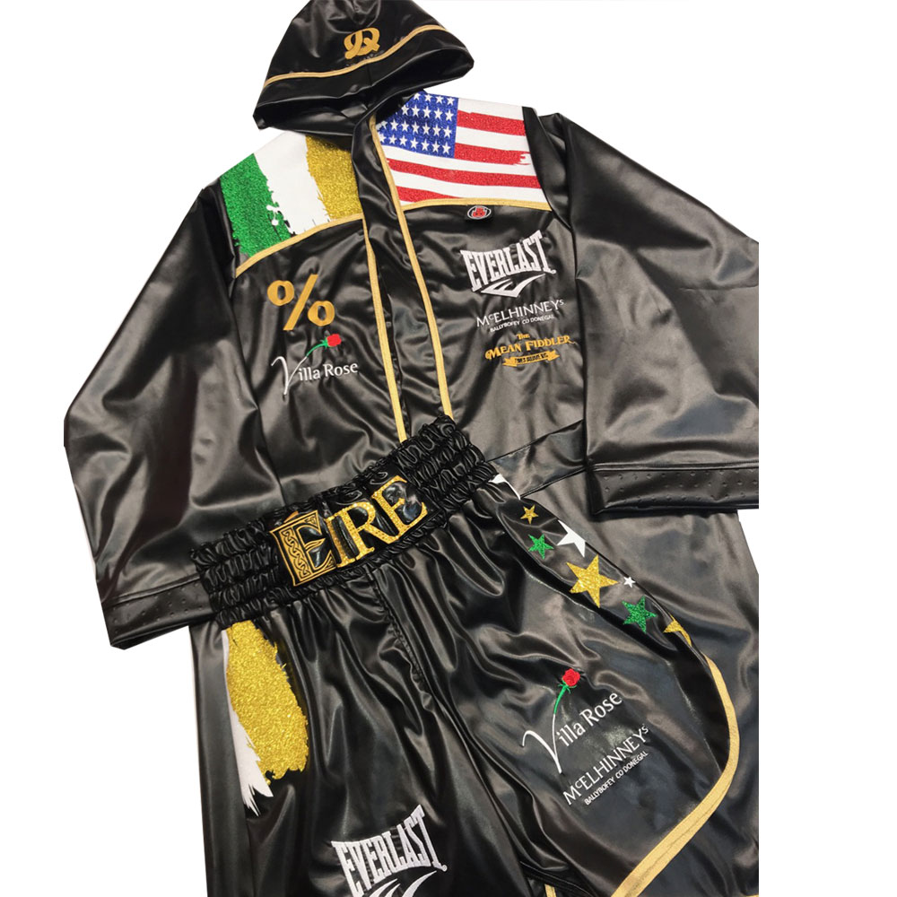 Custom Boxing Robe + Boxing Shorts : KNCUSET-102-BlackGreenRed