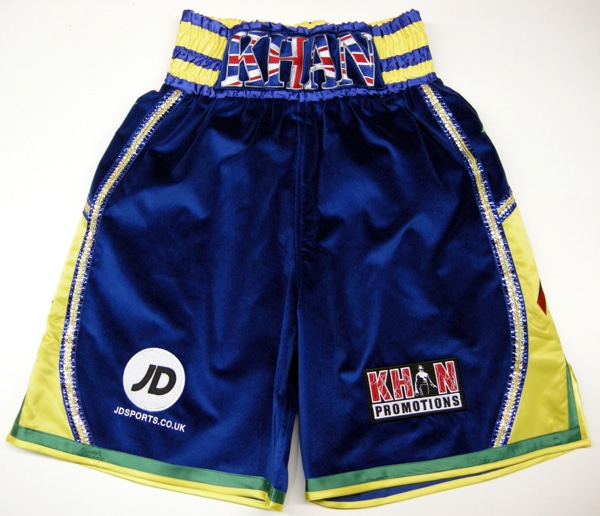 khan vs molina blue yellow boxing shorts