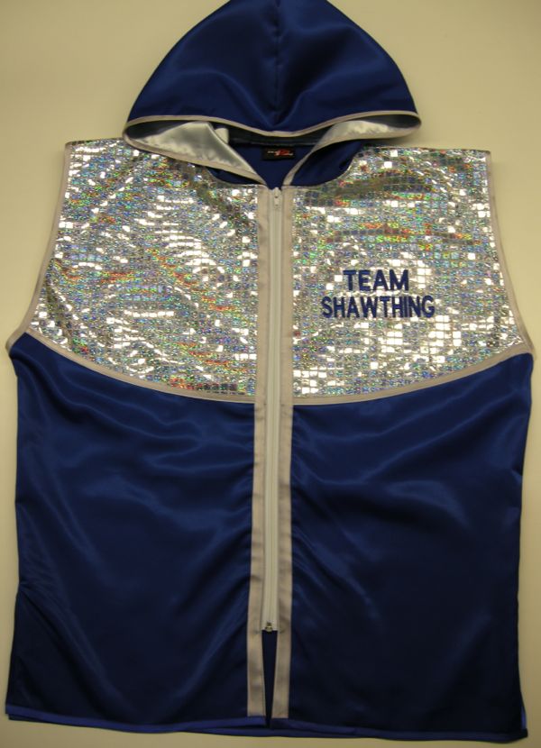 Download Satin sleeveless custom boxing ring jacket and bespoke shorts