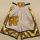 amateur boxing shorts and vest designer custom made gold white embroidery manchester suzi wong creations
