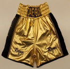 davie boy custom boxing shorts designer suzi wong creations personalised wet look gold and black velvet sponsored ring jacket robe shorts trunks