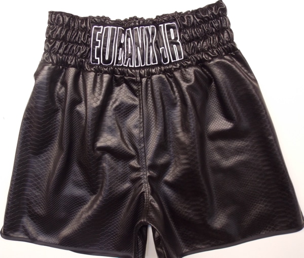 chris eubank jr, boxing shorts, black, ring jacket, boxing, suzi wong, snake, leather, embroidery