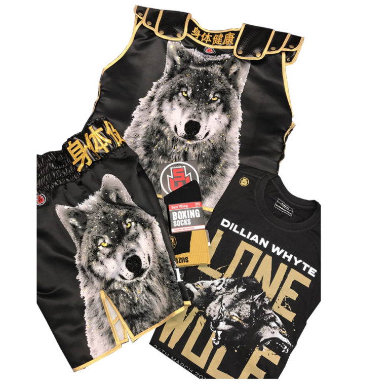 Dillian Whyte vs Lucas Browne boxing shorts and ring jacket