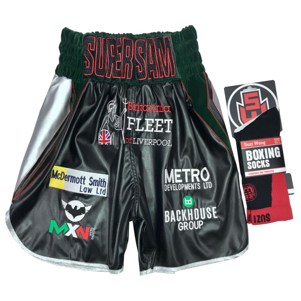 black leather boxing shorts