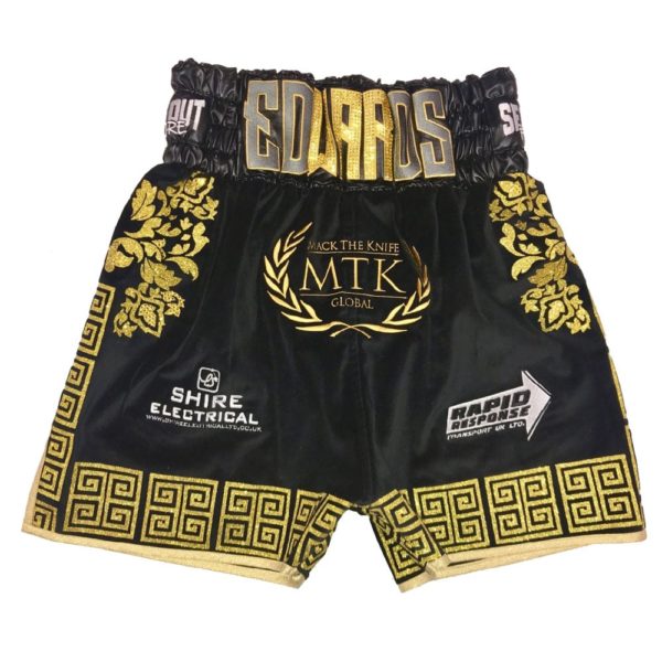 sunny Edwards black versace boxing shorts