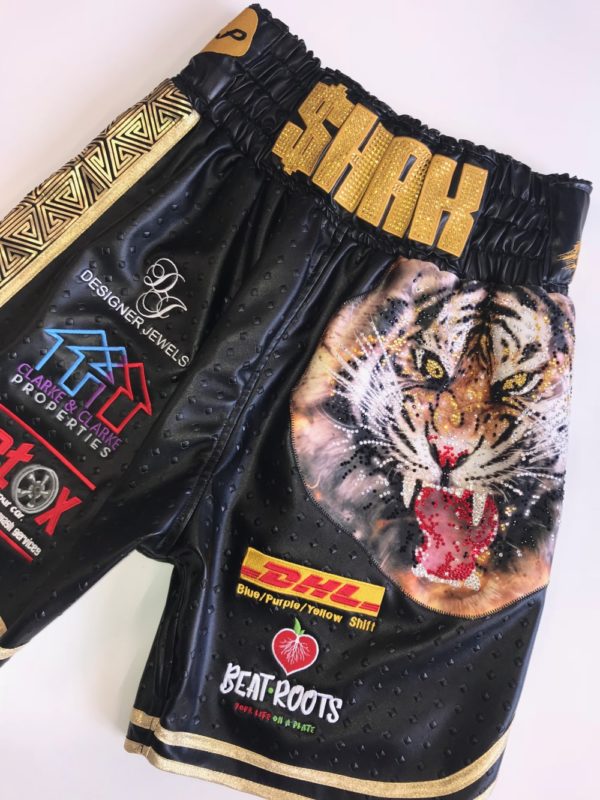 Shakan pitter black leather tiger boxing shorts