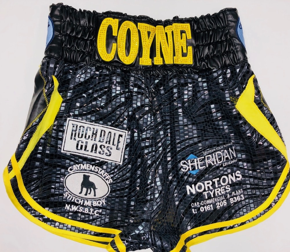 dale coyne black and yellow boxing shorts