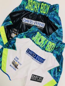Jack Kilgannon Suzi Wong Black and custom made boxing shorts