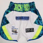 Jack Kilgannon Suzi Wong Black and custom made boxing shorts white front