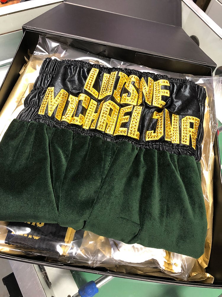 Michael Conlan ggg green celtic boxing robe and boxing shorts boxed off