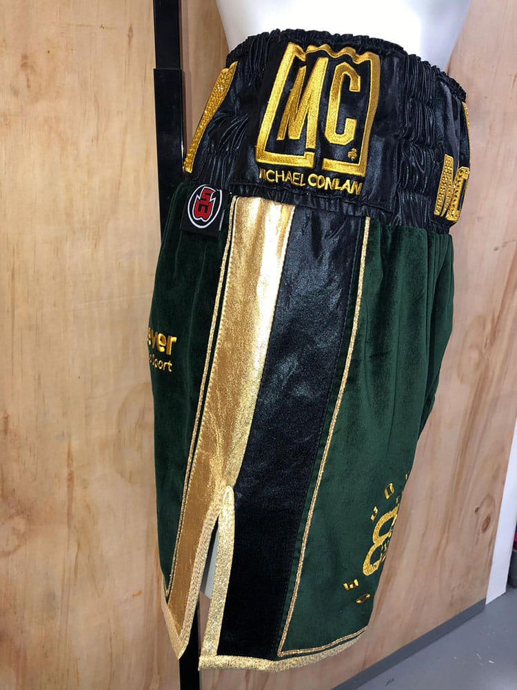 Michael Conlan ggg green celtic boxing shorts side Suzi Wong