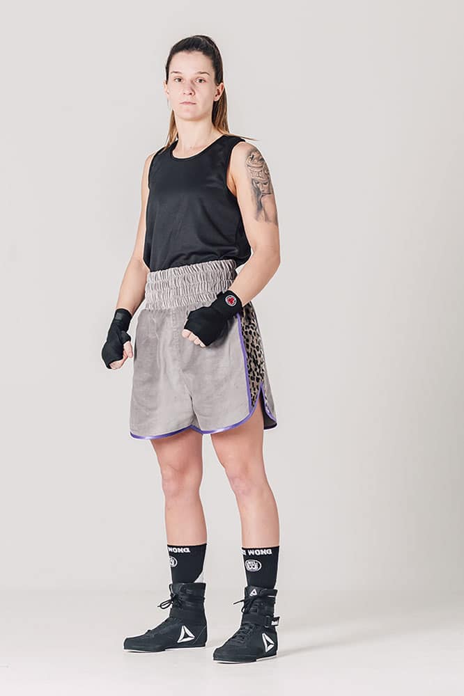 womens grey velvet boxing shorts