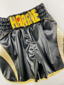 black leather boxing shorts