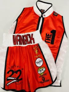red satin boxing shorts white fur