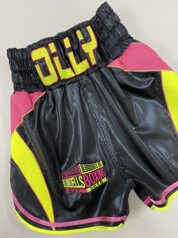black pink and florescent Suzi Wong boxing shorts