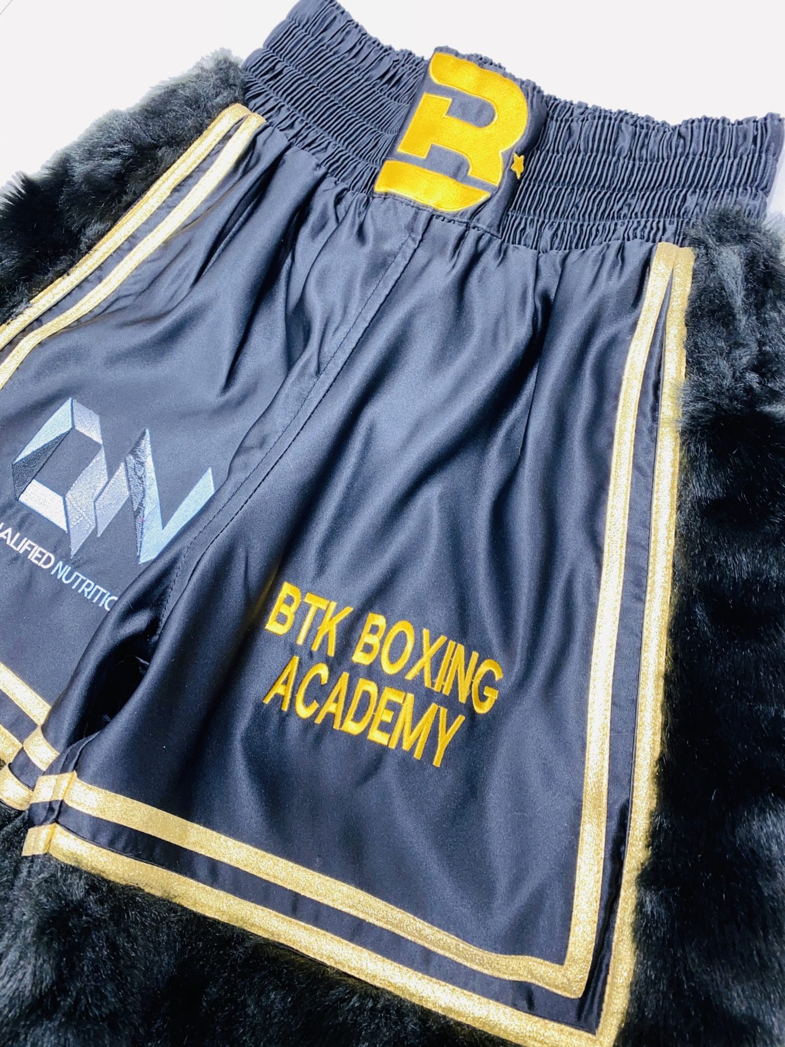 Bilal Black and Gold Fur Boxing Shorts | Suzi Wong Creations Ltd