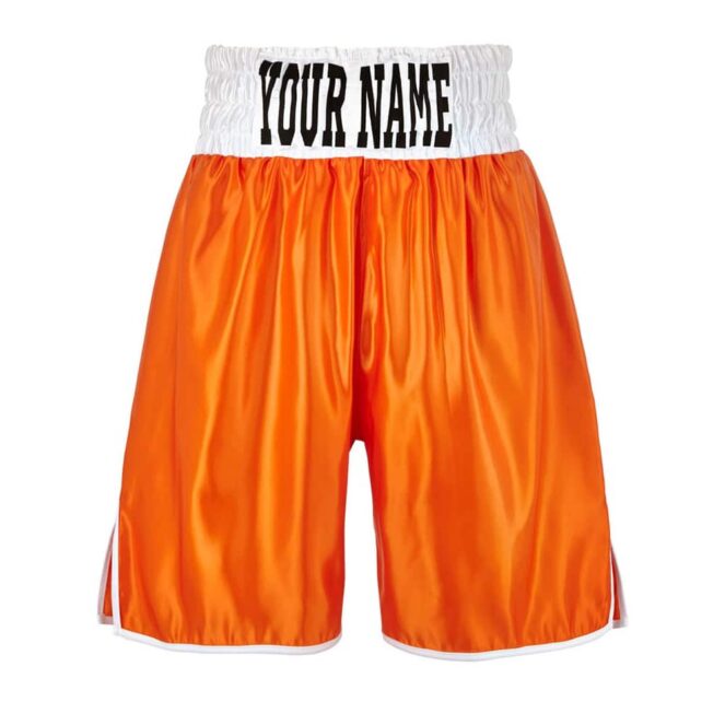 Orange Satin Boxing Shorts with White Waist Band