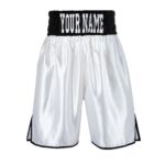 White Satin Boxing Shorts with Black Waist Band