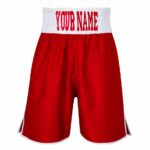 Red Satin Boxing Shorts with White Waist Band