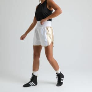 LEATHER Womens Curved Boxing Short White and Gold
