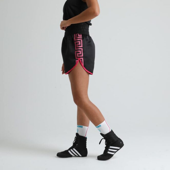 VERSACE style Women's Boxing Shorts Black and Pink Side