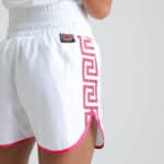 VERSACE style Women's Boxing Shorts White and Pink Close Up