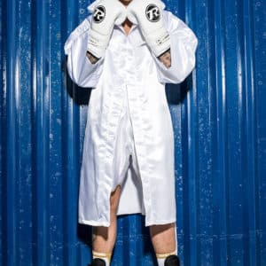 White customisable boxing ring robe on boxer