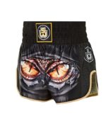 Black and Gold Eyes Muay Thai Boxing shorts side