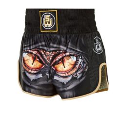 Black and Gold Eyes Muay Thai Boxing shorts side