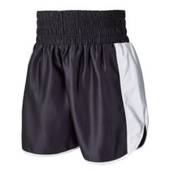 Womens Black and Silver Leather Panel Customisable Boxing Shorts