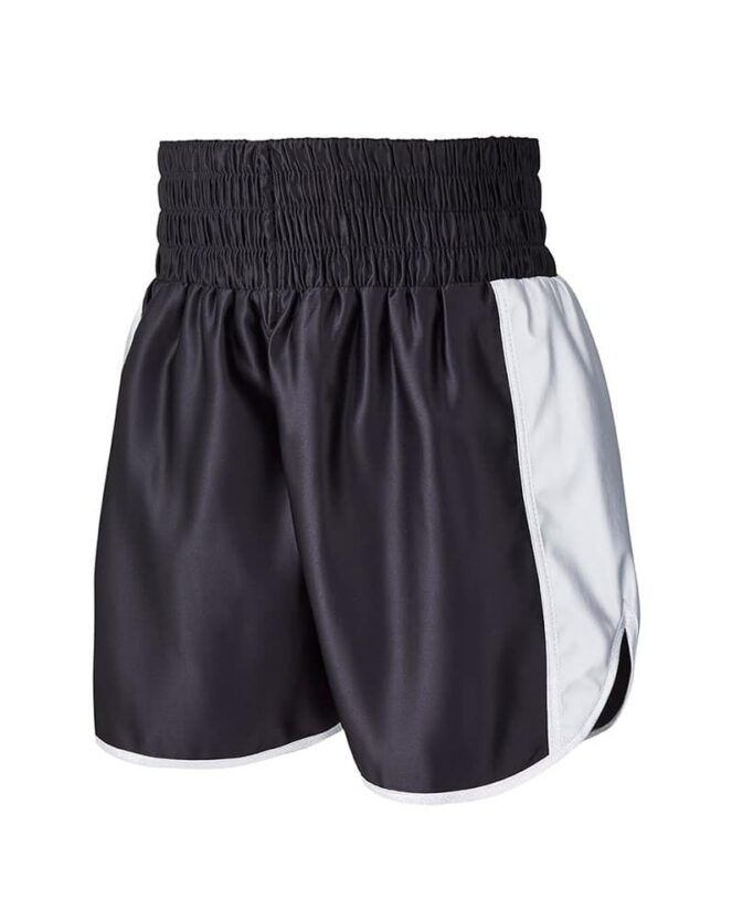 Womens Black and Silver Leather Panel Customisable Boxing Shorts
