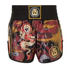Suzi Wong Dragon Black, Red & Gold Muay Thai Shorts