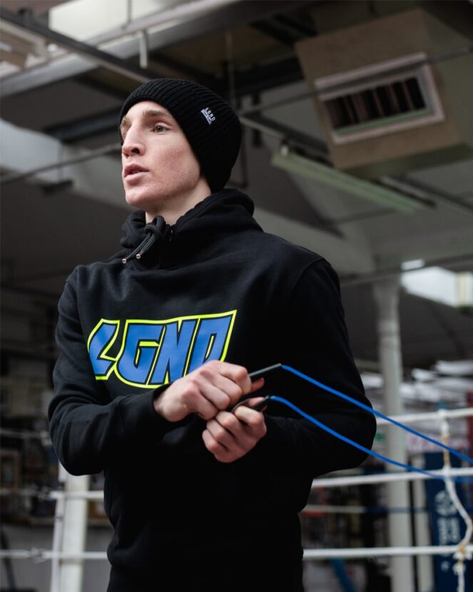 LGND Beanie Hat and Hoodie on Boxer in the Gym