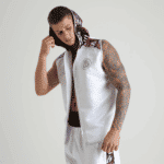 Jungle Metric White Boxing Ring Jacket with coloured shoulders hood up