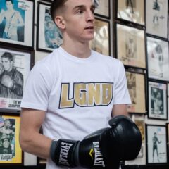 LGND Spirit White T-Shirt with Gold Logo in Boxing Gym