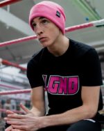 LGND Pink Beanie Hat on Boxer in the Gym