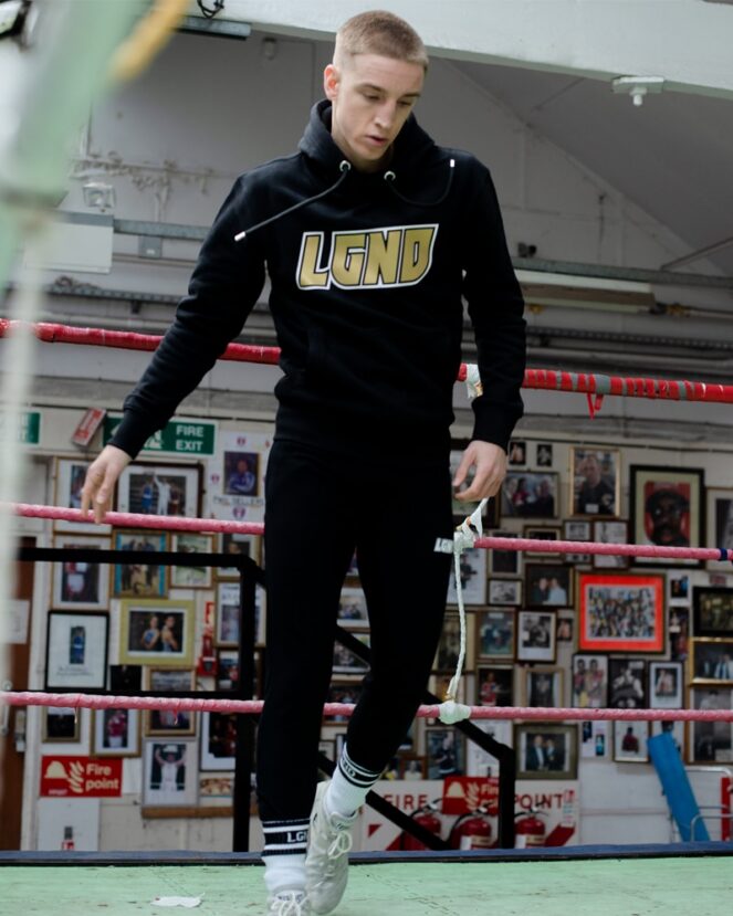 LGND Spirit Hoody with Gold Logo training in gym
