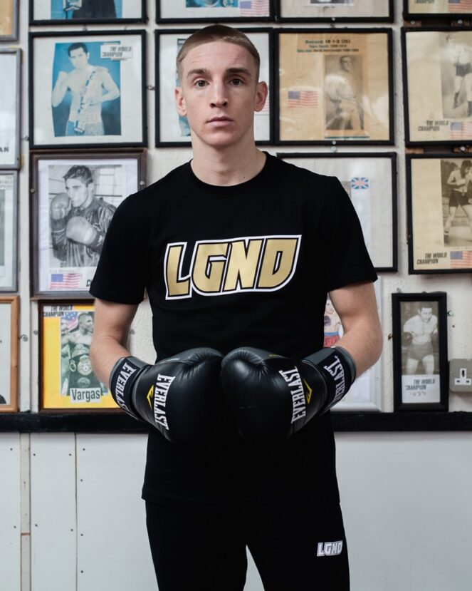 LGND Spirit Black T-Shirt with Gold Logo in Boxing Gym