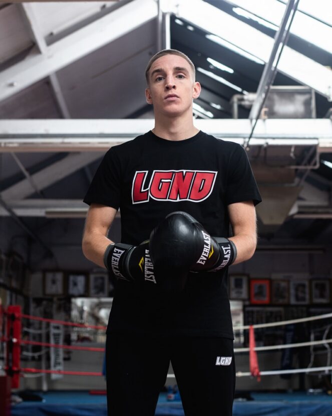 LGND Spirit Black T-Shirt with Red Logo in Boxing Gym
