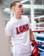 LGND Spirit White T-Shirt with Red Logo in Boxing Gym