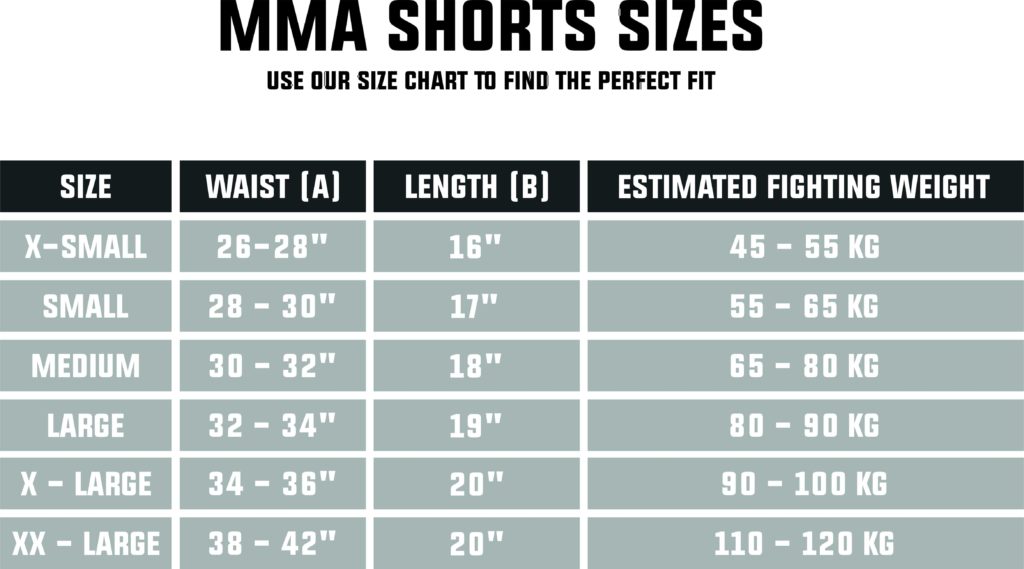 MMA Shorts Size Table