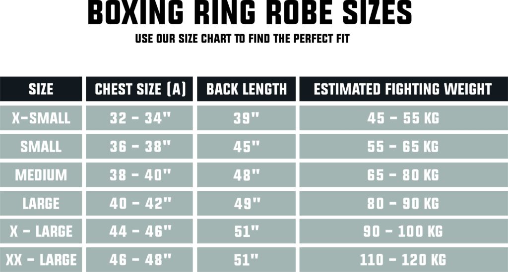 Boxing Ring Robe Size Table
