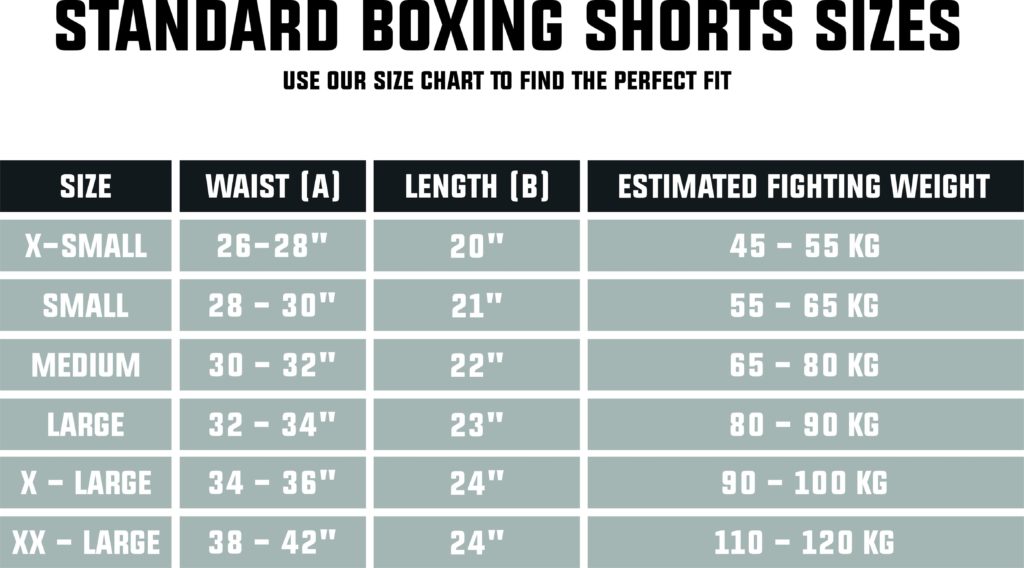 Standard Boxing Shorts Sizes
