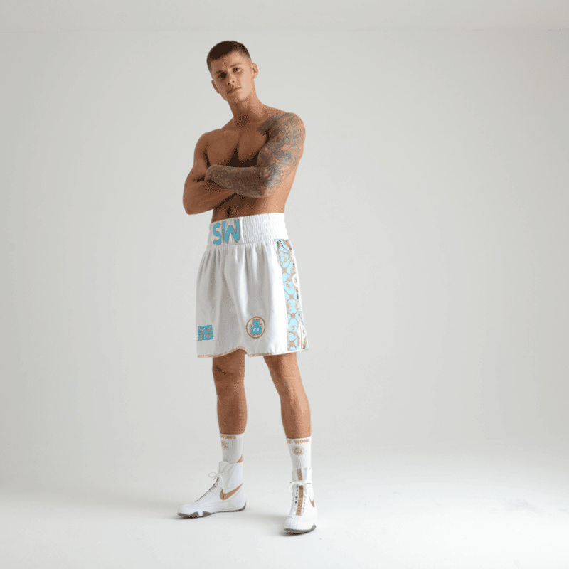 ROYALTY White and Teal Short Boxing Shorts