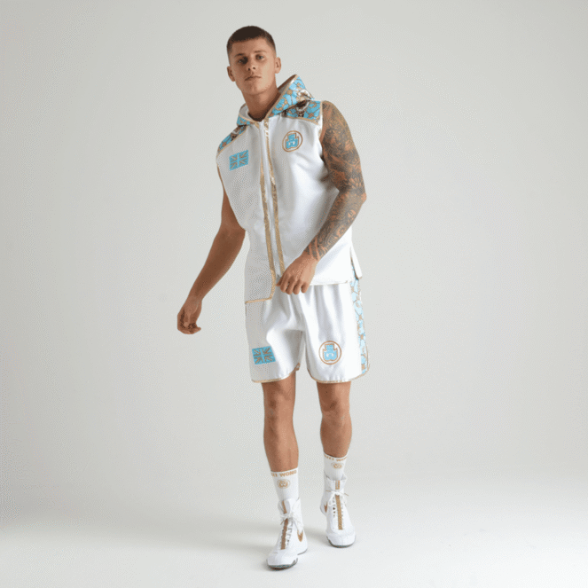 ROYALTY White and Teal Short Boxing Shorts