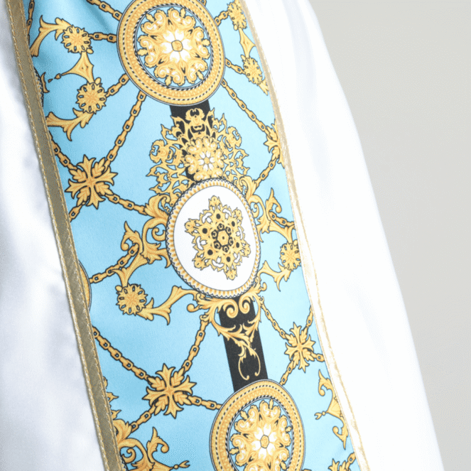ROYALTY White and Teal Boxing Shorts Detail