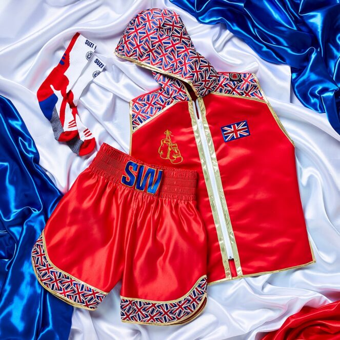 Red Jubilee Custom Boxing Shorts and Ring Jacket