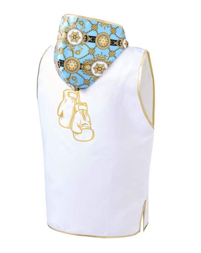 Royalty White & Teal Custom Boxing Ring Jacket Back