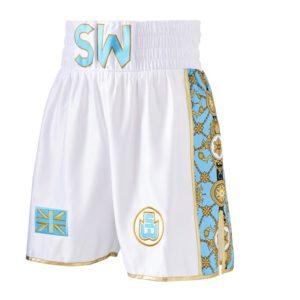 Royalty White and Teal Custom Boxing Shorts