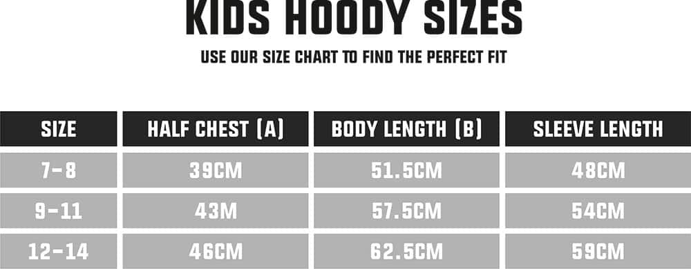 Kids Hoodies Size Table